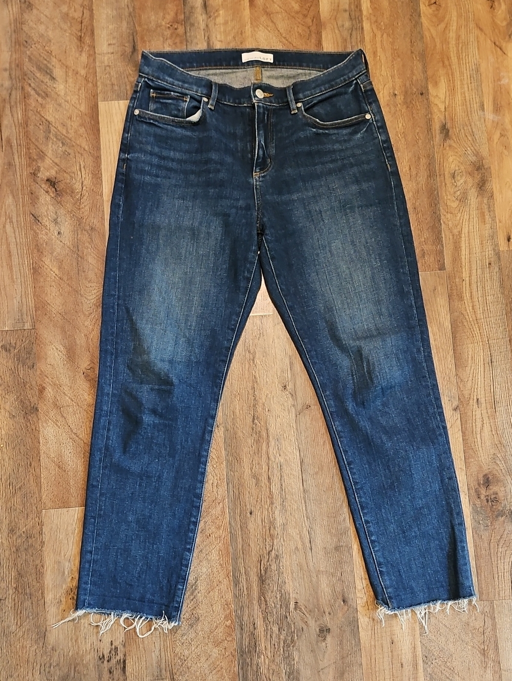 👖LOFT Dark Blue Cropped Raw-Hem Girlfriend Jeans